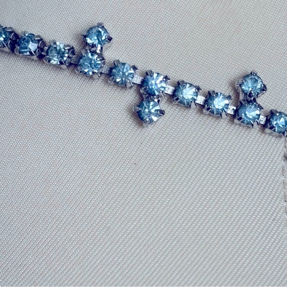 Vintage Light Blue Rhinestone Choker Necklace 1950’s - Picture 10 of 14